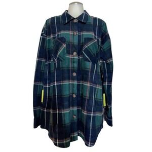 Maurices Womens Plaid Flannel Button Down Shirt Long Sleeve Green Navy L